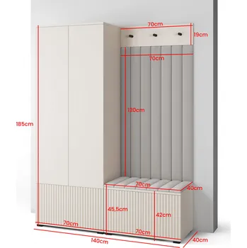 Předsíňová stěna Eka Předsíňová stěna s čalouněnými panely RAYO 1 s nízkými nožkami bez zrcadla - Kašmír / Tmavá hnědá 2308