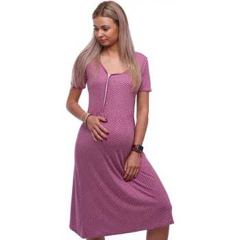 Dámská noční košile Tmavě malinová puntíkatá luxusní hedvábně jemná těhotenská i kojící košilka na zip 1D1620 vínová l