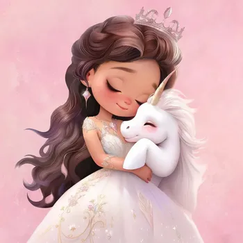 Teplákovina Princezna s bílým jednorožcem, růžová, panel (E) (Panely a ladící metráž)