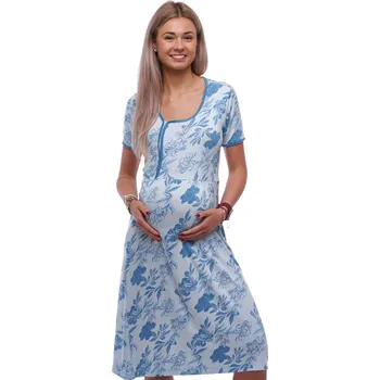Dámská noční košile Modrá luxusní hedvábně jemná těhotenská i kojící košilka na zip, květinový vzor 1D1603 modrá xxl