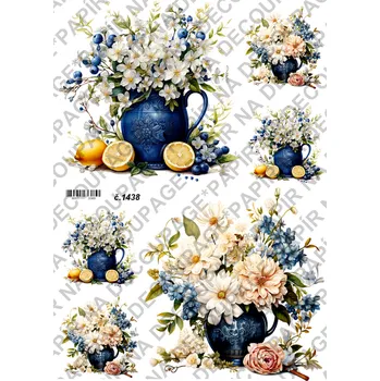 Umělecký papír Rýžový a soft papír na decoupage - Váza s květinami - KB01438 Materiál: Soft, Rozměr: A4