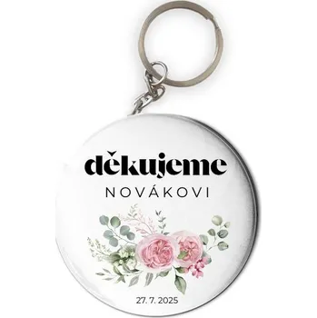 Svatební dekorace Přívěšek s otvírákem s potiskem Květinové poděkování pivoňky od novomanželů s datem svatby