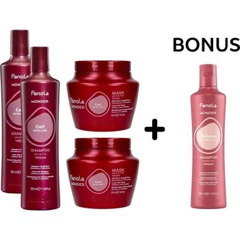 Šampon AKCE: Fanola Wonder Curl - vlnité a kudrnaté vlasy - 2x šampon, 350 ml a 2x maska, 500 ml + Wonder Volume - šampon, 350 ml
