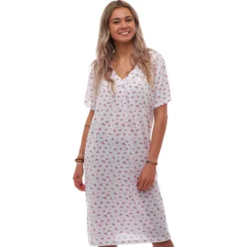 Dámská noční košile Dámská puntíkatá noční košilka s krátkým rukávem a véčkovým výstřihem a červenými růžičkami 1C4113 červená 1xl