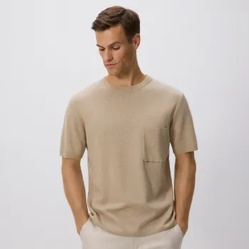 Pánský svetr Reserved - Bavlněný svetr s krátkými rukávy - béžová - 683DR-80M - 683DR-80M-S