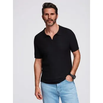 Pánské tričko Ombre Clothing Pánská černá pletená polokošile V3 POSS-0157