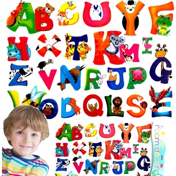 Samolepící dekorace SAMOLEPKY NA ZEĎ PRO DĚTI ABECEDA ZVÍŘATA OZDOBA POKOJE NA ZEĎ