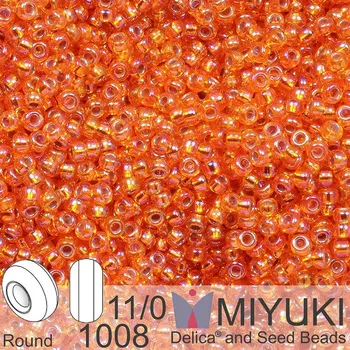 Korálek Korálky Miyuki Round 11/0. Barva 1008 Silverlined Orange AB. Balení 5g.