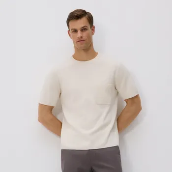 Pánský svetr Reserved - Bavlněný svetr s krátkými rukávy - krémová - 683DR-01M - 683DR-01M-S