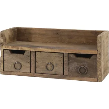 police Hnědá antik dřevěná polička se šuplíčky Grimaud Unit - 36*12*15 cm