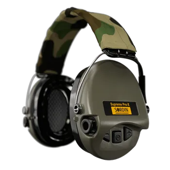 Sluchátka Sordin Střelecká sluchátka Sordin® Supreme Pro-X LED - zelené, camo látka, gel. náušníky, LED