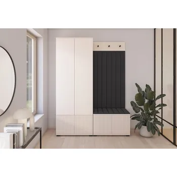 Předsíňová stěna Eka Předsíňová stěna s čalouněnými panely RAYO 1 s nízkými nožkami bez zrcadla - Kašmír / Černá 2316