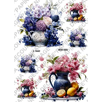 Umělecký papír Rýžový a soft papír na decoupage - Váza s květinami - KB01440 Materiál: Soft, Rozměr: A4