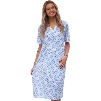 Dámská noční košile Dámská noční košilka s krátkým rukávem a véčkovým výstřihem, modře květovaná 1C4108 modrá 3xl