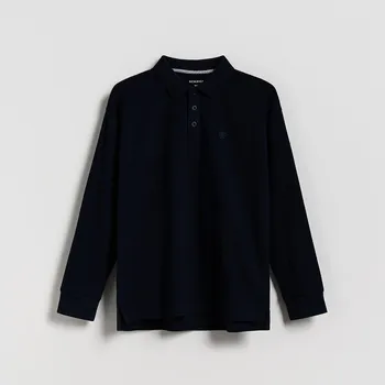 Dětská móda Reserved - Bavlněné polo s&nbsp;dlouhými rukávy - tmavomodrá - 025FI-59X - 025FI-59X-134