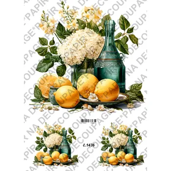 Výtvarný papír Rýžový a soft papír na decoupage - Váza s květinami - KB01436 Materiál: Rýžový papír, Rozměr: A4