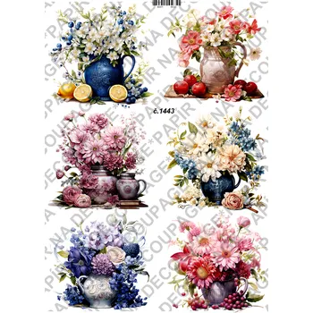 Umělecký papír Rýžový a soft papír na decoupage - Váza s květinami - KB01443 Materiál: Soft, Rozměr: A4