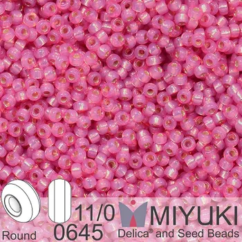 Korálek Korálky Miyuki Round 11/0. Barva 0645 Dyed Dark Rose Silverlined Alabaster. Balení 5g.