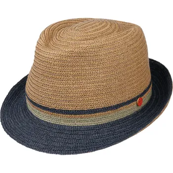 Klobouk Béžový letní klobouk Trilby s modrou krempou - Mayser Troy Velikost: 59 cm (L)