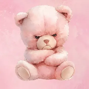 Teplákovina Naštvaný méďa, růžová, panel (E) (Panely a ladící metráž)