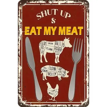 Plechová cedule BAF Nástěnná kovová cedule EAT MY MEET 30 x 20 cm