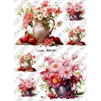 Umělecký papír Rýžový a soft papír na decoupage - Váza s květinami - KB01439 Materiál: Soft, Rozměr: A4