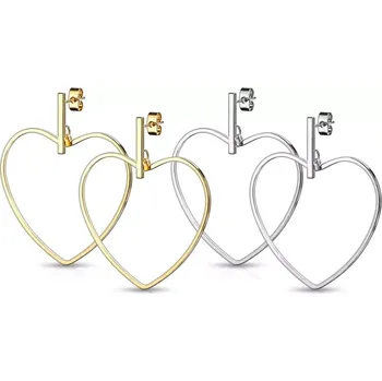 Náušnice Ocelové 316L náušnice - kontura srdíčka na hladkém proužku, puzetky - Barva: Zlatá