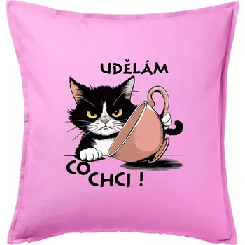 Polštář Kočka - udělám co chci - Polštář 50x50 - 50x50 - Pouze potah ( Růžová )
