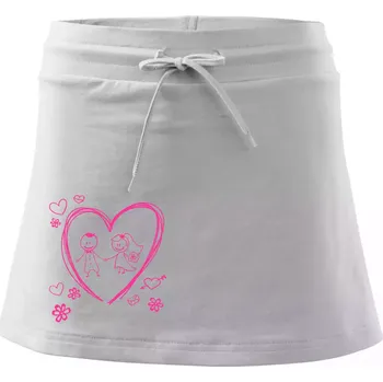 Dámská sukně Svatba - kreslené srdce - Sportovní sukně - two in one - S ( Bílá )