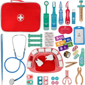 Dřevěná hračka Dřevěná sada Malý Zubař - Lékárnička, Stomatologická Ordinace