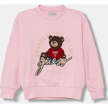 Chlapecká mikina Dětská bavlněná mikina Guess růžová barva, s aplikací, H5YJ00 KAX74 H5YJ00.KAX74.G.9BYA 30X, vel. 136-146