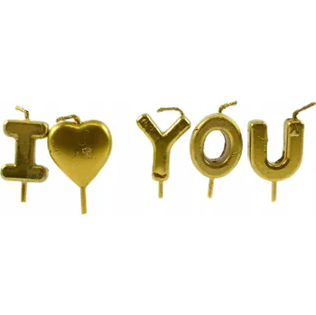 Dortová svíčka SVÍČKY NA DORT K NAROZENINÁM ZLATÉ A I <3 YOU LÁSKA LOVE