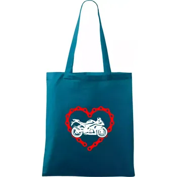 Nákupní taška Moto srdce řetěz - silniční - Taška bavlněná - 42 x 38 cm ( Petrolejová )
