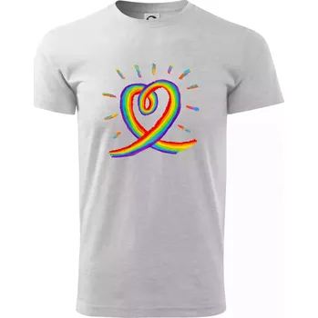 Pánské tričko Srdce pride duha kreslená - Triko extra velké (5-8XL) - 7XL ( Světlešedý Melír )