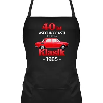 Žertovný předmět 40 let - všechny části originál - Klasik 1985 - zástěra s potiskem- Tričkový.cz