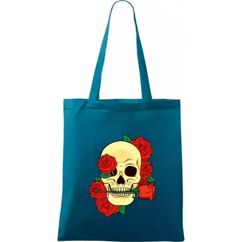 Lebka držící růži - Taška bavlněná - 42 x 38 cm ( Petrolejová )