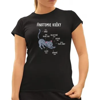 Žertovný předmět Anatomie kočky - dámské tričko s potiskem- Tričkový.cz