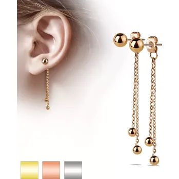 Náušnice Ocelové náušnice, puzetky se dvěma řetízky a kuličkami - Barva: Měděná