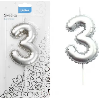 Svíčka dortová č. 3 - stříbrná