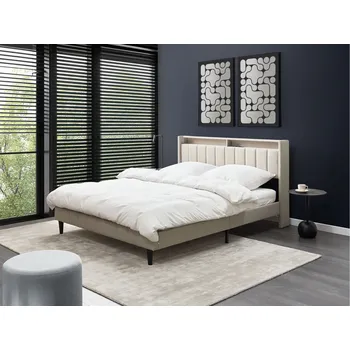Postel Postel béžová látkové čalounění 160 x 200 cm čelo s úložným prostorem LED osvětlení USB porty moderní design Beliani