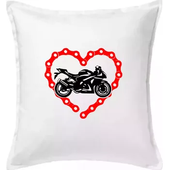Polštář Moto srdce řetěz - silniční - Polštář 50x50 - 50x50 - Pouze potah ( Bílá )