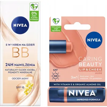 Péče o rty NIVEA BB krém na obličej světlý 50 ml + Ochranný balzám na rty Nude 4,8 g