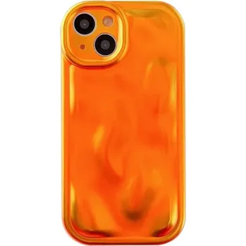 Pouzdro na mobilní telefon Pevný lesklý neonový silikonový kryt s ochranou fotoaparátu pro iPhone 15 Barva: Oranžová