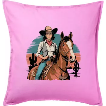 Polštář Cowgirl vintage na koni - Polštář 50x50 - 50x50 - Pouze potah ( Růžová )