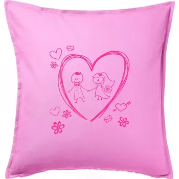 Polštář Svatba - kreslené srdce - Polštář 50x50 - 50x50 - Včetně výplně ( Růžová )