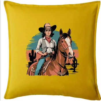 Polštář Cowgirl vintage na koni - Polštář 50x50 - 50x50 - Pouze potah ( Žlutá )