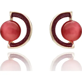 Náušnice Yvon Náušnice s růžovým křemenem a smaltovým detailem - jemný šperk pro každodenní nošení