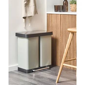 Odpadkový koš Dvojitý odpadkový koš s pedálem a víkem Železo Syntetický materiál světle zelený Moderní recyklovatelná kuchyně Beliani