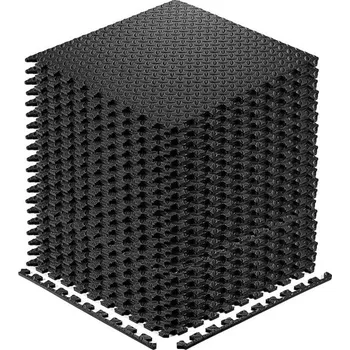 Sada 16 ks černých EVA puzzle podložek 30x30 cm Ochranná pěnová podlaha do posilovny, dětského pokoje i na cvičení