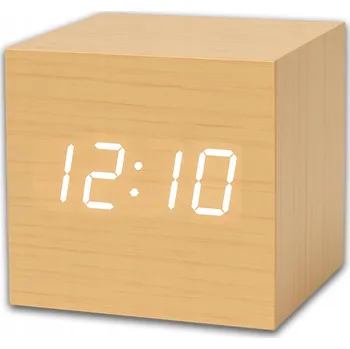 Hodiny BUDÍK HODINY DIGITÁLNÍ DŘEVĚNÝ DIGITÁLNÍ TEPLOMĚR STOLNÍ STOJÍCÍ LED